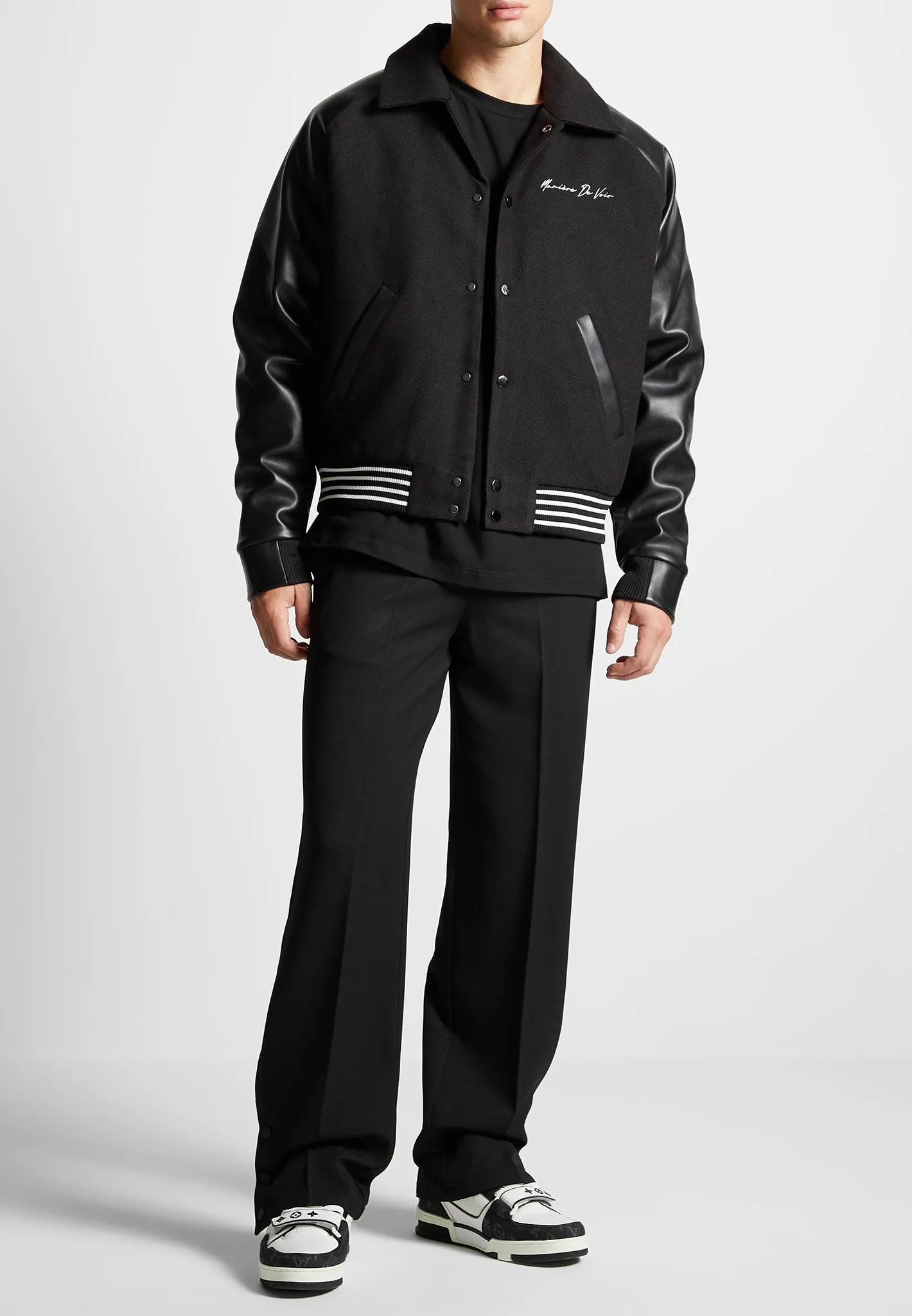 Signature Leather Raglan Varsity Jacket - Black sold by Maniere De Voir product image thumbnail 2