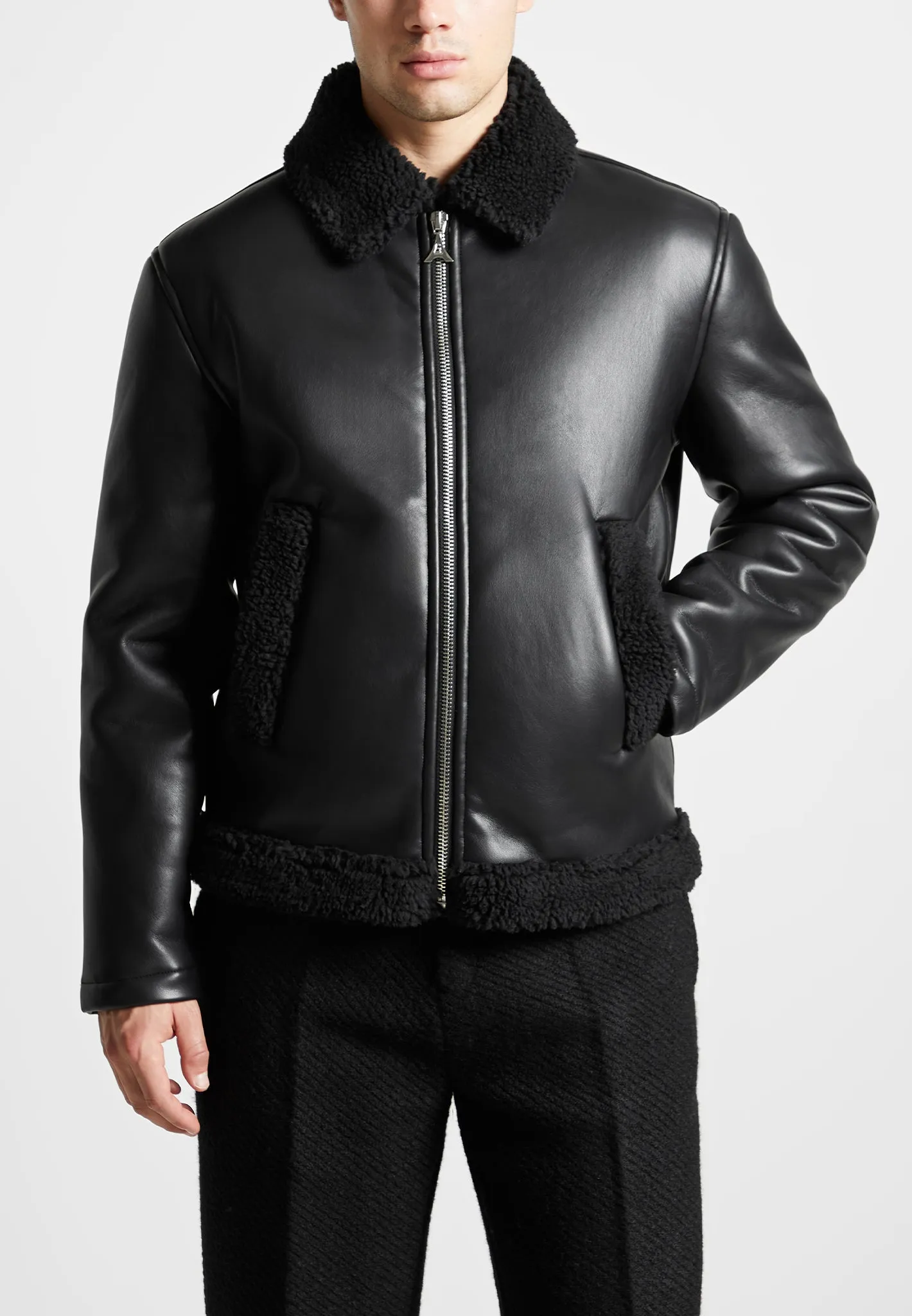 Leather Shearling Jacket - Black sold by Maniere De Voir