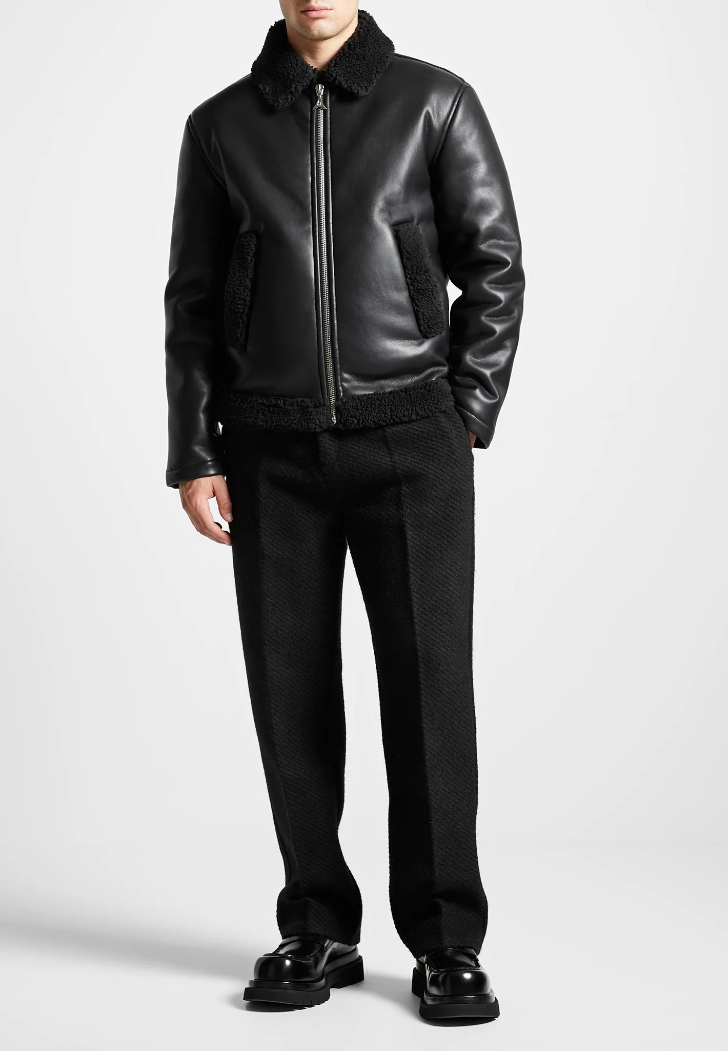 Leather Shearling Jacket - Black sold by Maniere De Voir product image thumbnail 4