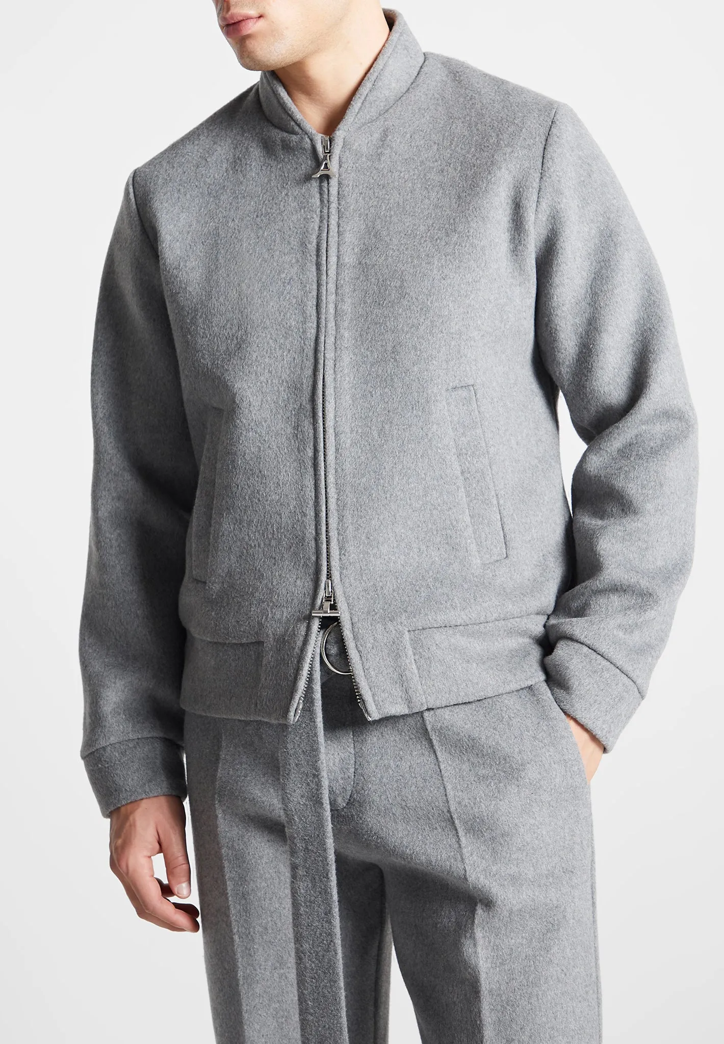 Wool Blend Marl Bomber Jacket - Light Grey sold by Maniere De Voir product image thumbnail 4
