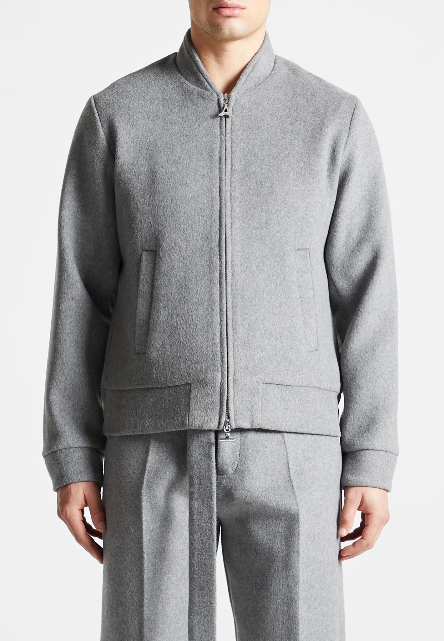Wool Blend Marl Bomber Jacket - Light Grey sold by Maniere De Voir product image thumbnail 3
