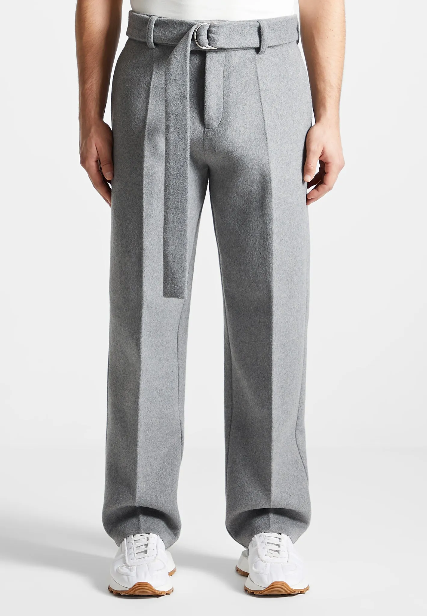 Wool Blend Marl Belted Trousers - Light Grey sold by Maniere De Voir product image thumbnail 4