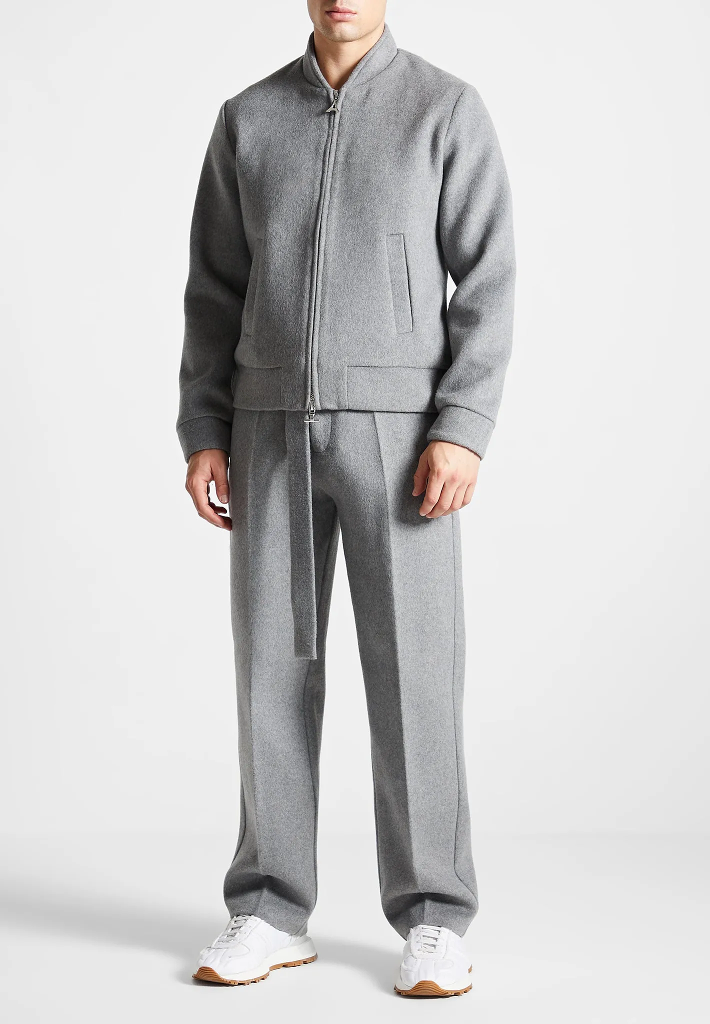 Wool Blend Marl Belted Trousers - Light Grey sold by Maniere De Voir product image thumbnail 3