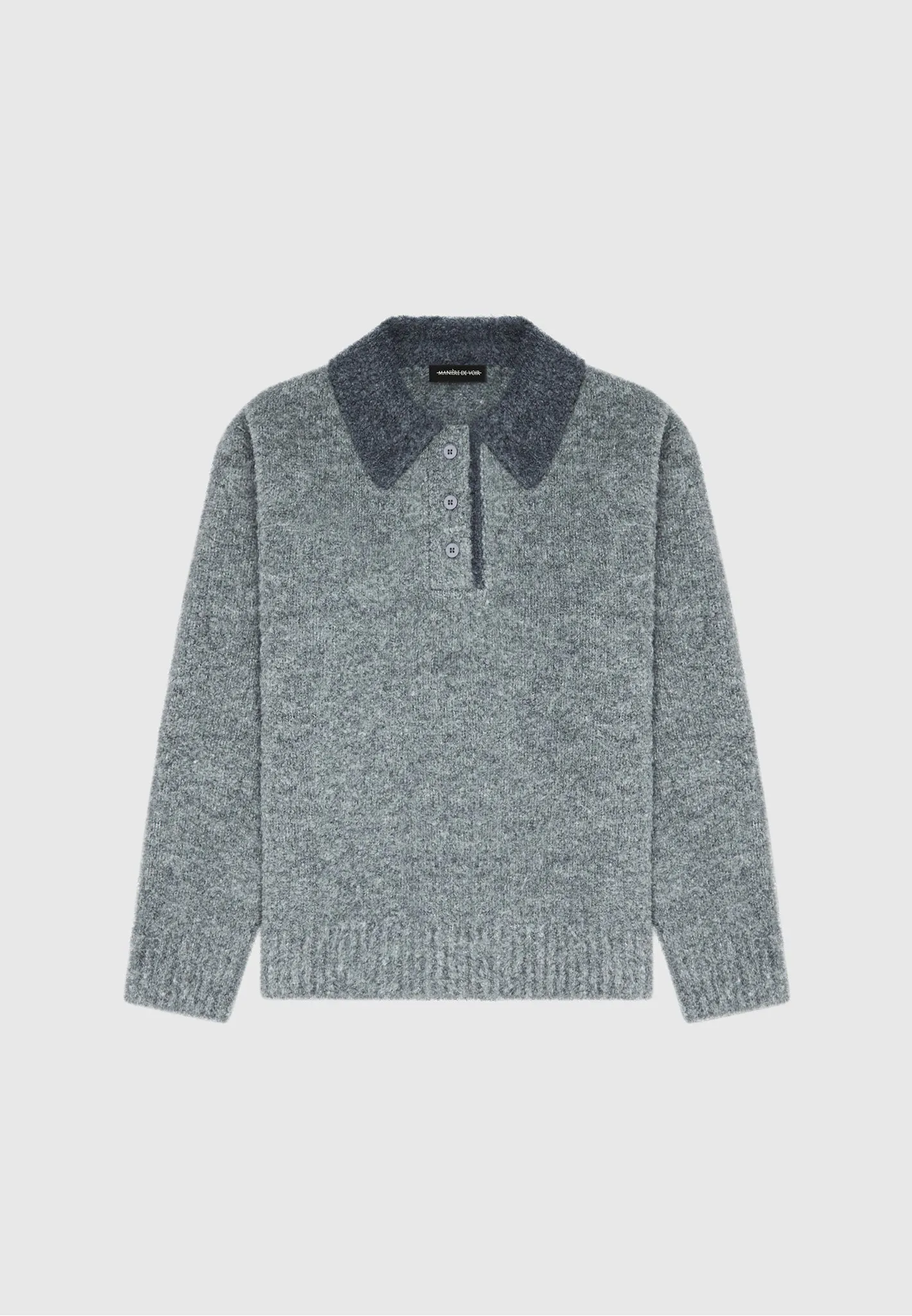 Boucle Knit Contrast Polo Jumper - Grey sold by Maniere De Voir