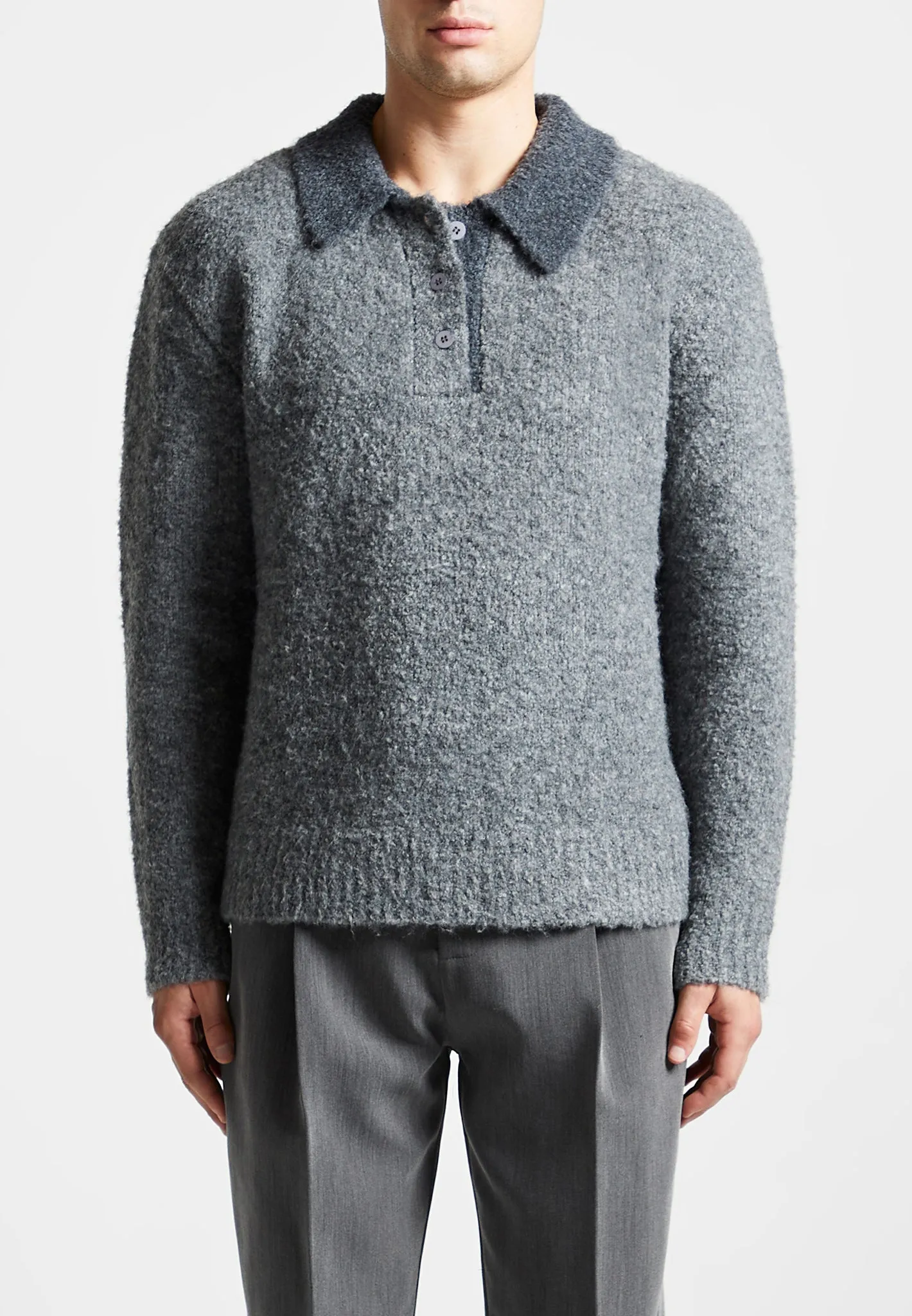 Boucle Knit Contrast Polo Jumper - Grey sold by Maniere De Voir product image thumbnail 3