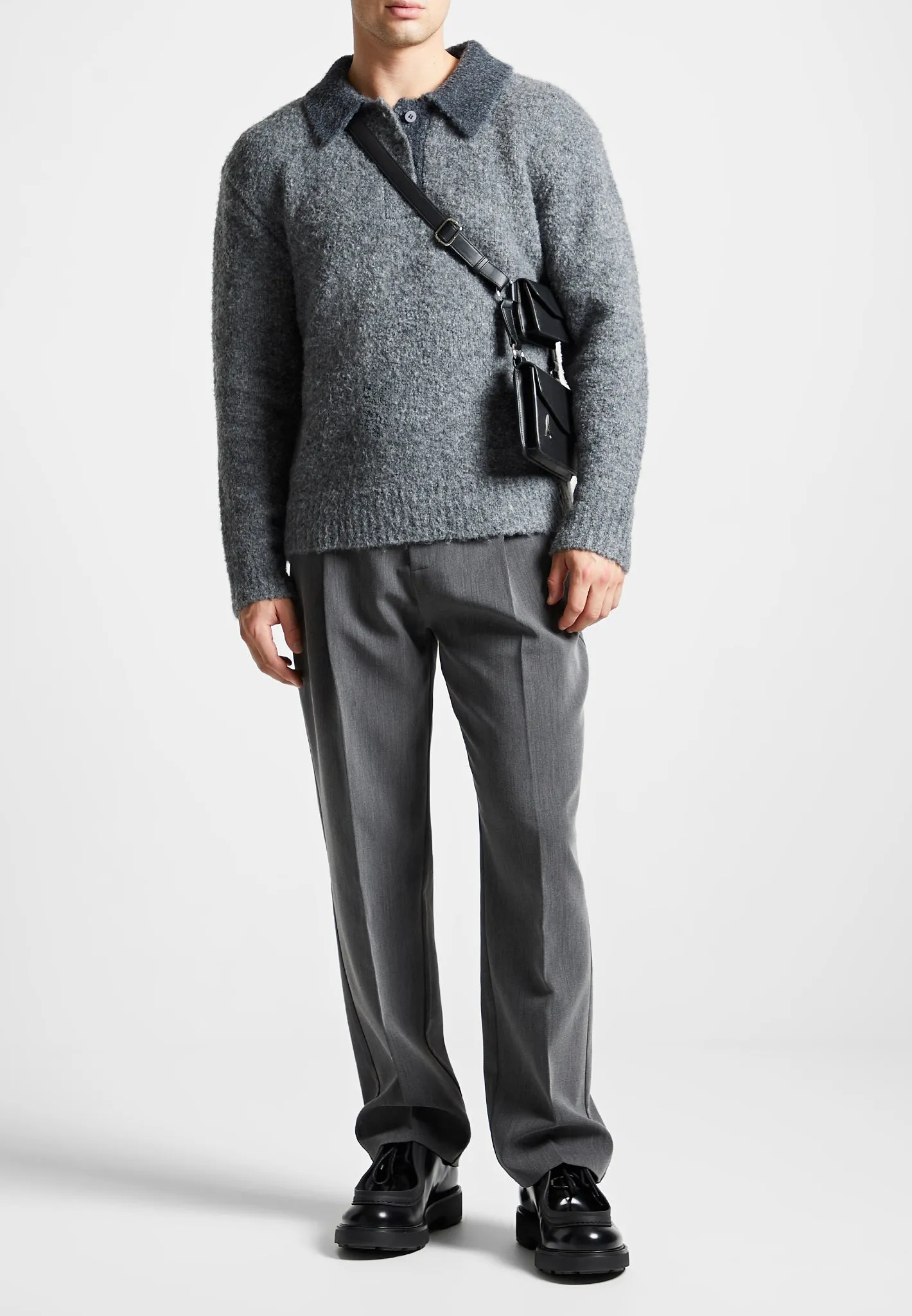 Boucle Knit Contrast Polo Jumper - Grey sold by Maniere De Voir product image thumbnail 2