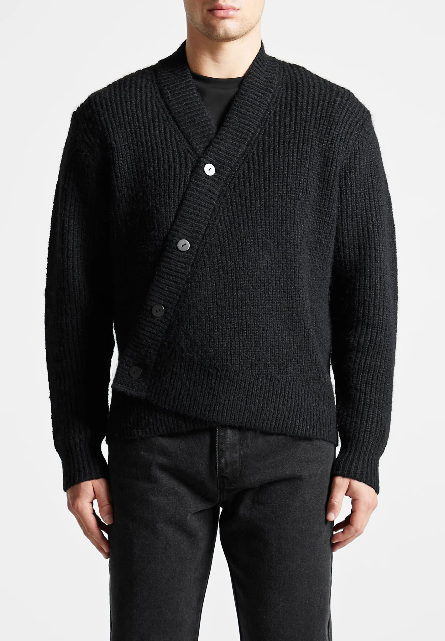 Double Breasted Brushed Knit Cardigan - Black sold by Maniere De Voir product image thumbnail 4