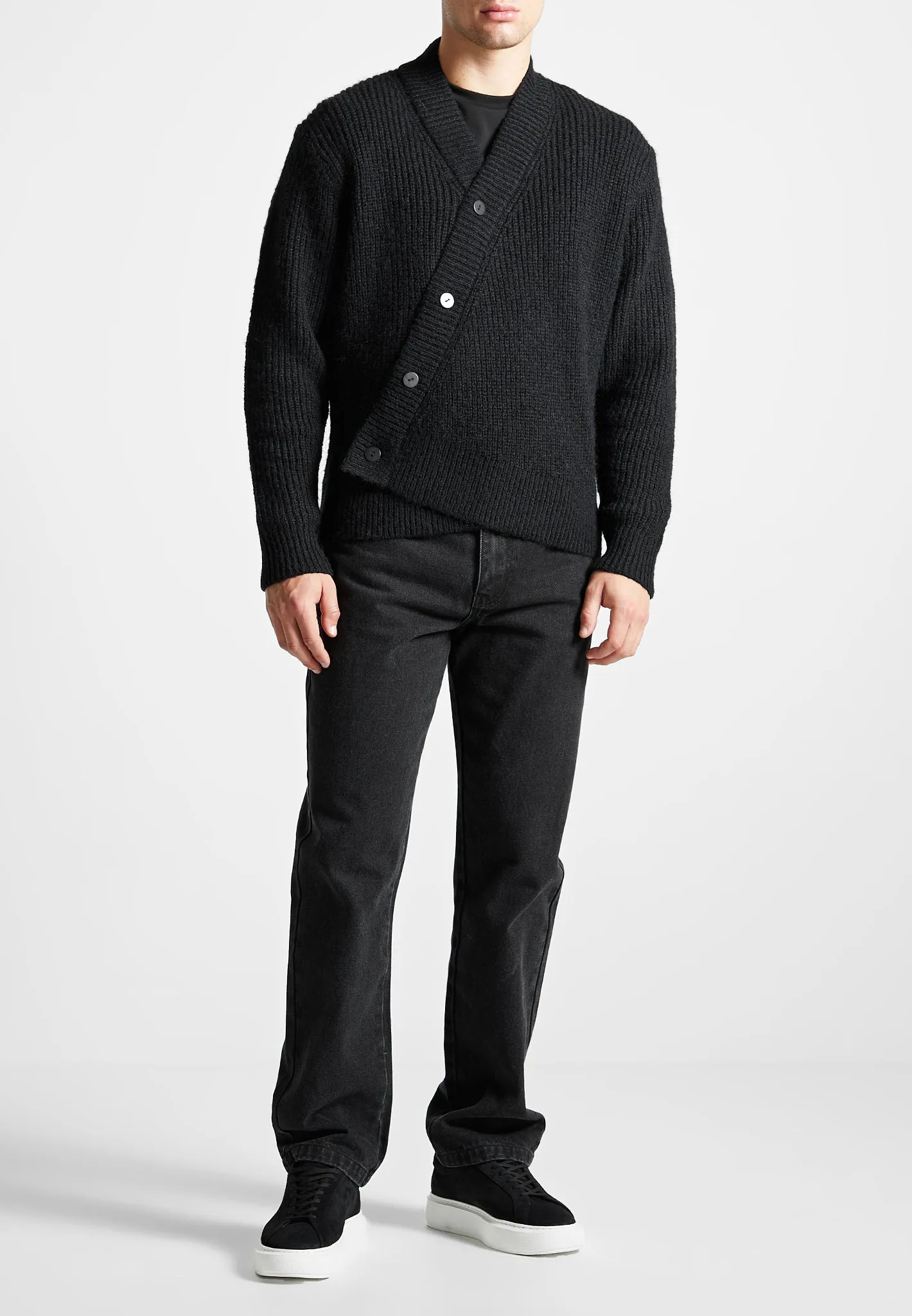 Double Breasted Brushed Knit Cardigan - Black sold by Maniere De Voir product image thumbnail 3