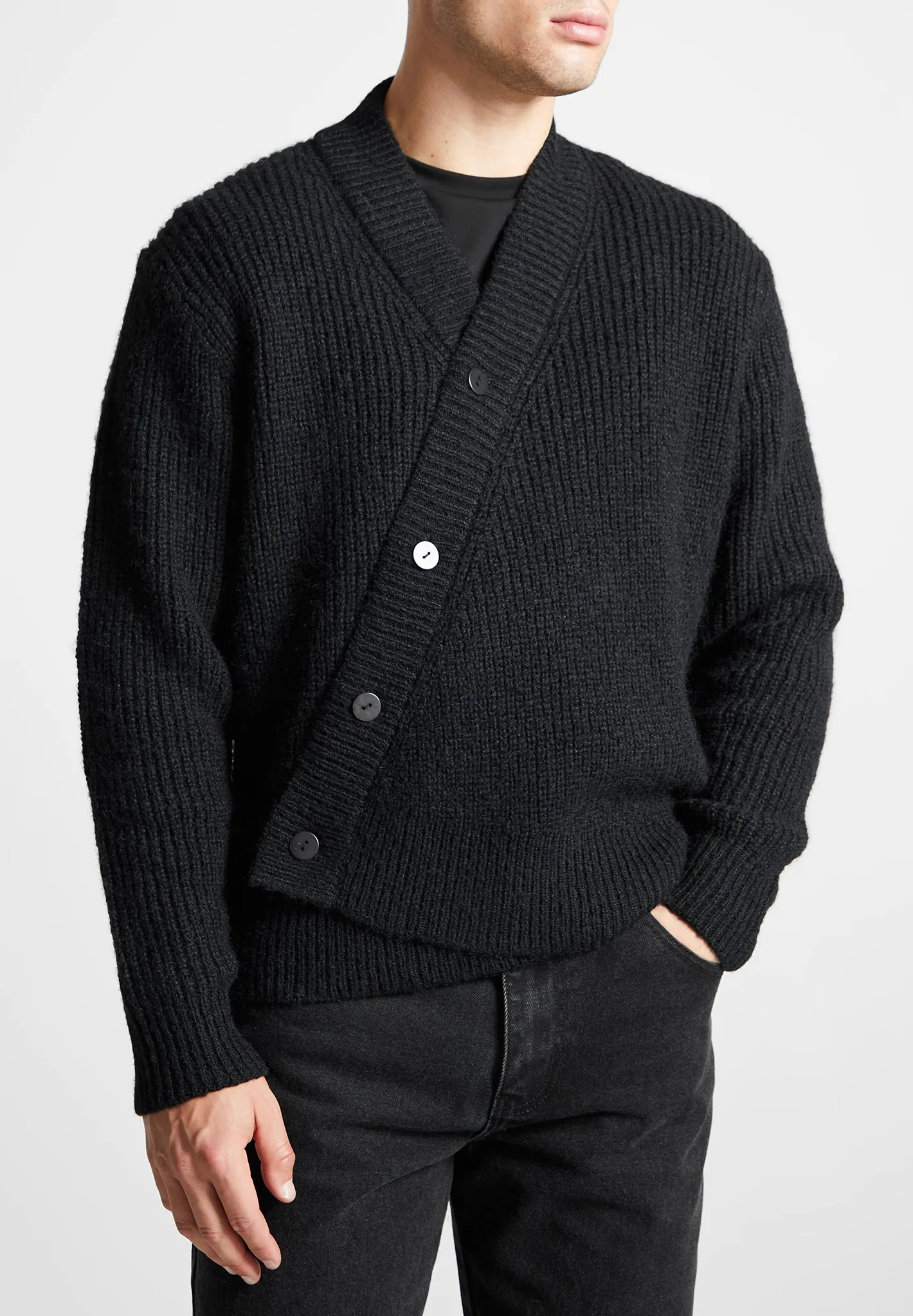 Double Breasted Brushed Knit Cardigan - Black sold by Maniere De Voir