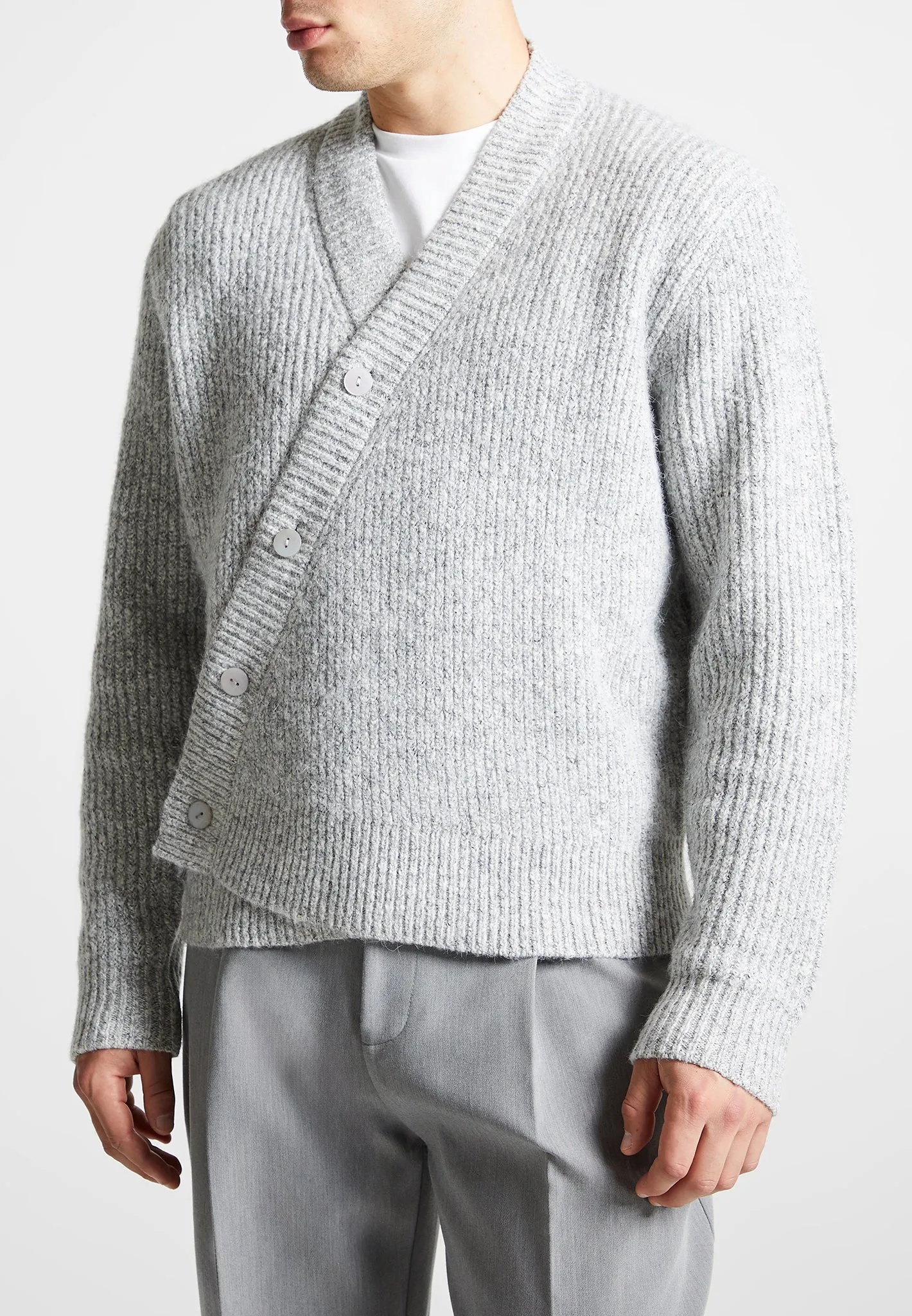 Double Breasted Brushed Knit Cardigan - Grey sold by Maniere De Voir product image thumbnail 5