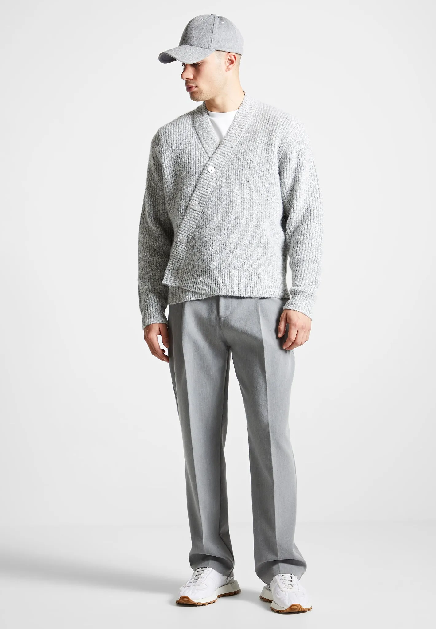 Double Breasted Brushed Knit Cardigan - Grey sold by Maniere De Voir