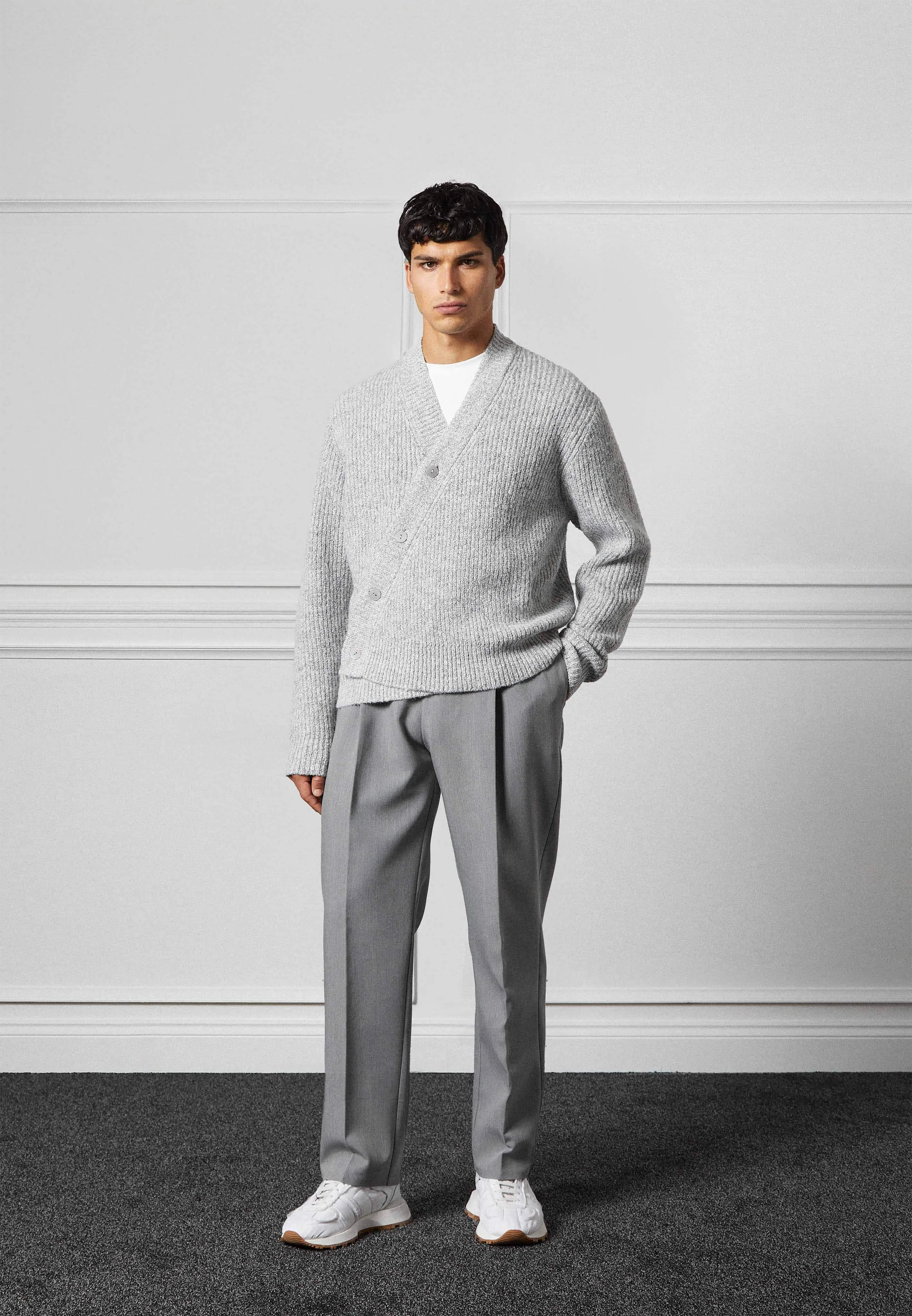 Double Breasted Brushed Knit Cardigan - Grey sold by Maniere De Voir product image thumbnail 3