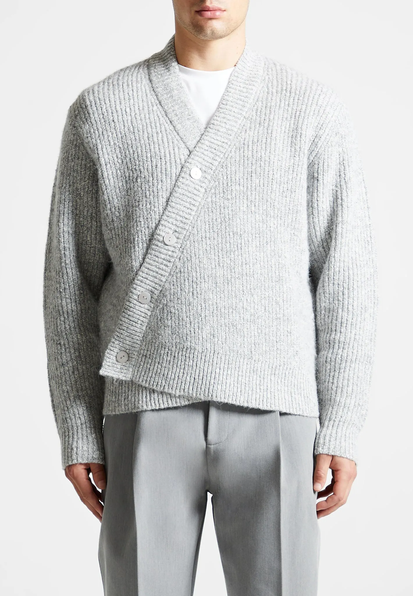 Double Breasted Brushed Knit Cardigan - Grey sold by Maniere De Voir product image thumbnail 4