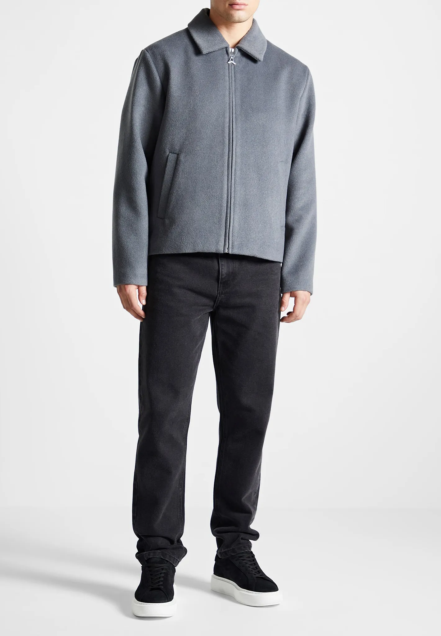 Wool Blend Boxy Jacket - Steel Blue sold by Maniere De Voir