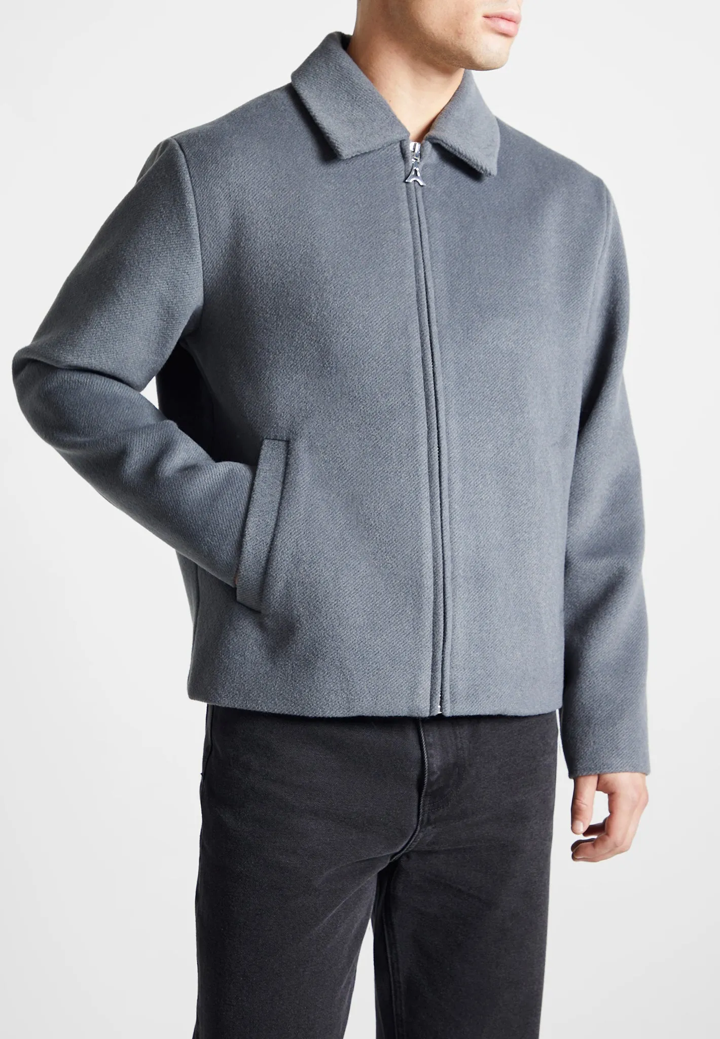 Wool Blend Boxy Jacket - Steel Blue sold by Maniere De Voir product image thumbnail 4