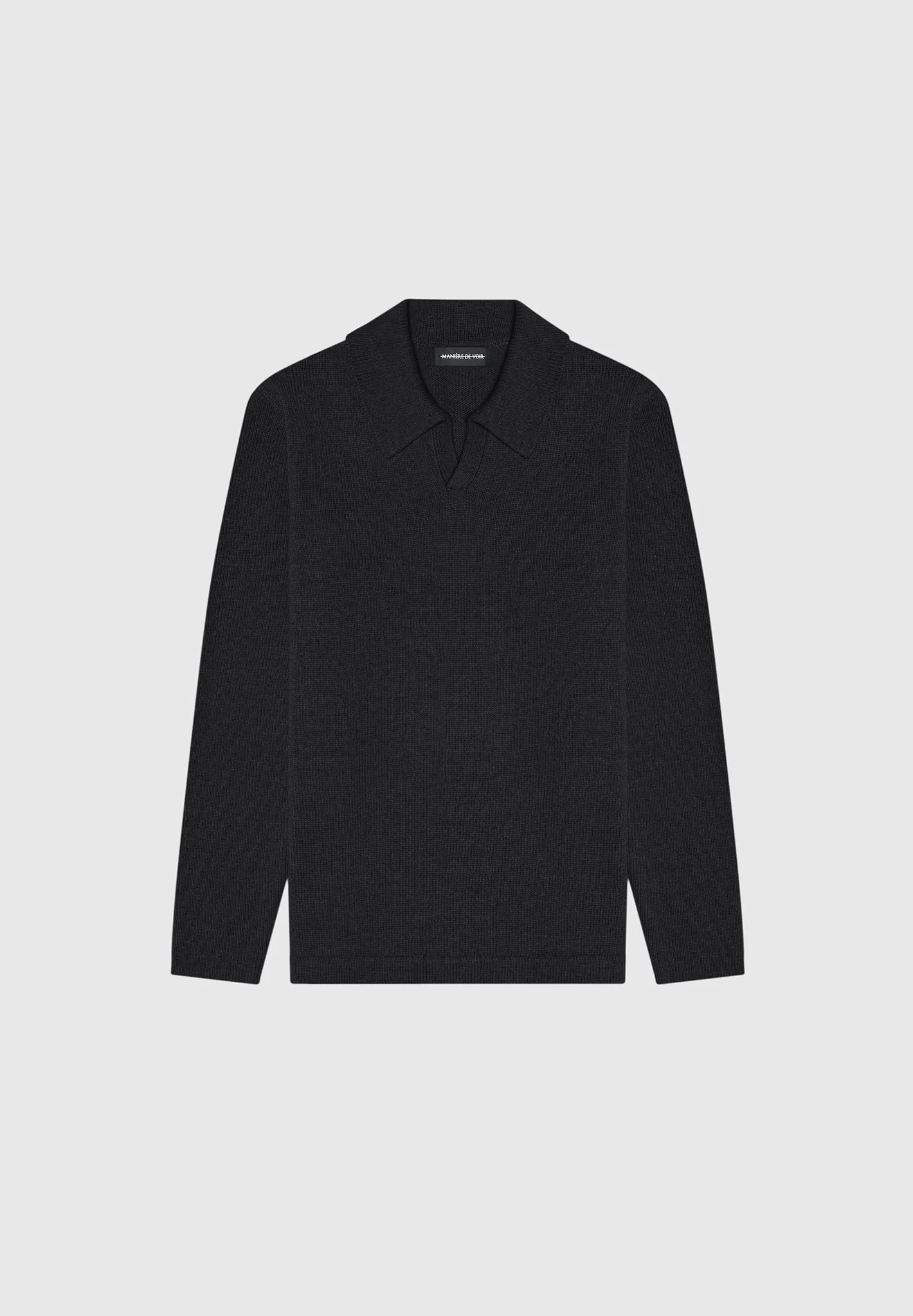 Wool Revere Long Sleeve Polo Top - Black sold by Maniere De Voir