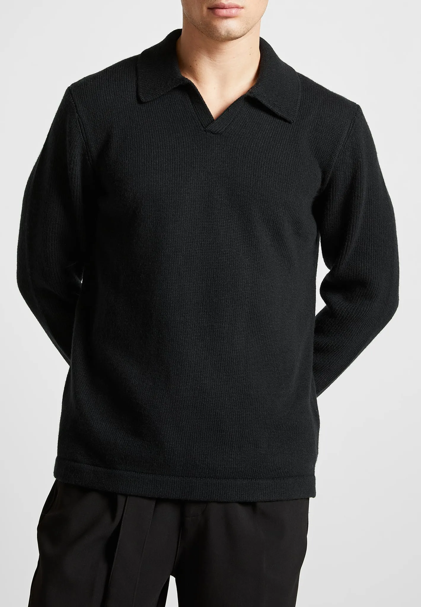 Wool Revere Long Sleeve Polo Top - Black sold by Maniere De Voir product image thumbnail 3