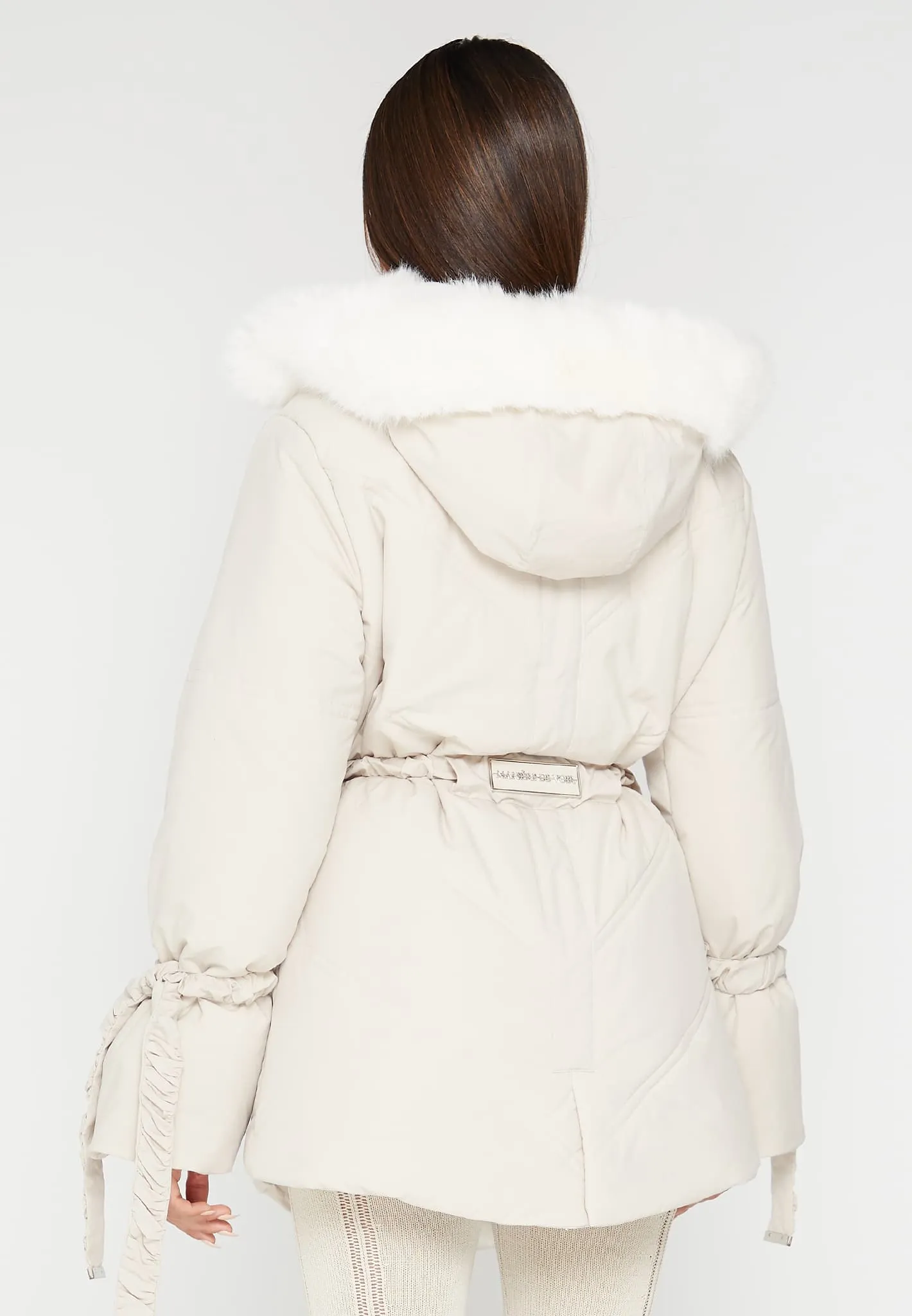 Faux Fur Longline Coat - Beige sold by Maniere De Voir product image thumbnail 4