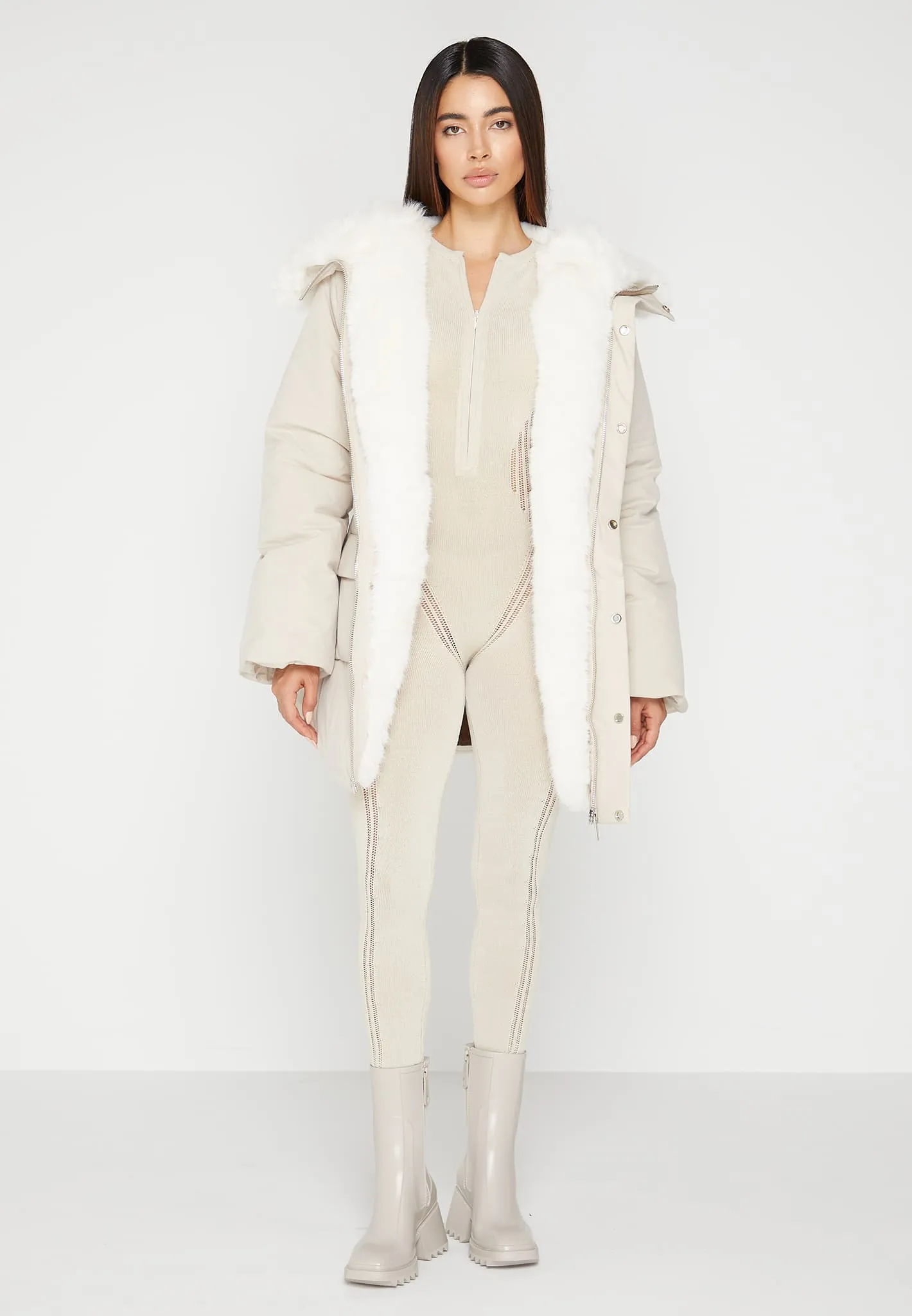 Faux Fur Longline Coat - Beige sold by Maniere De Voir product image thumbnail 2