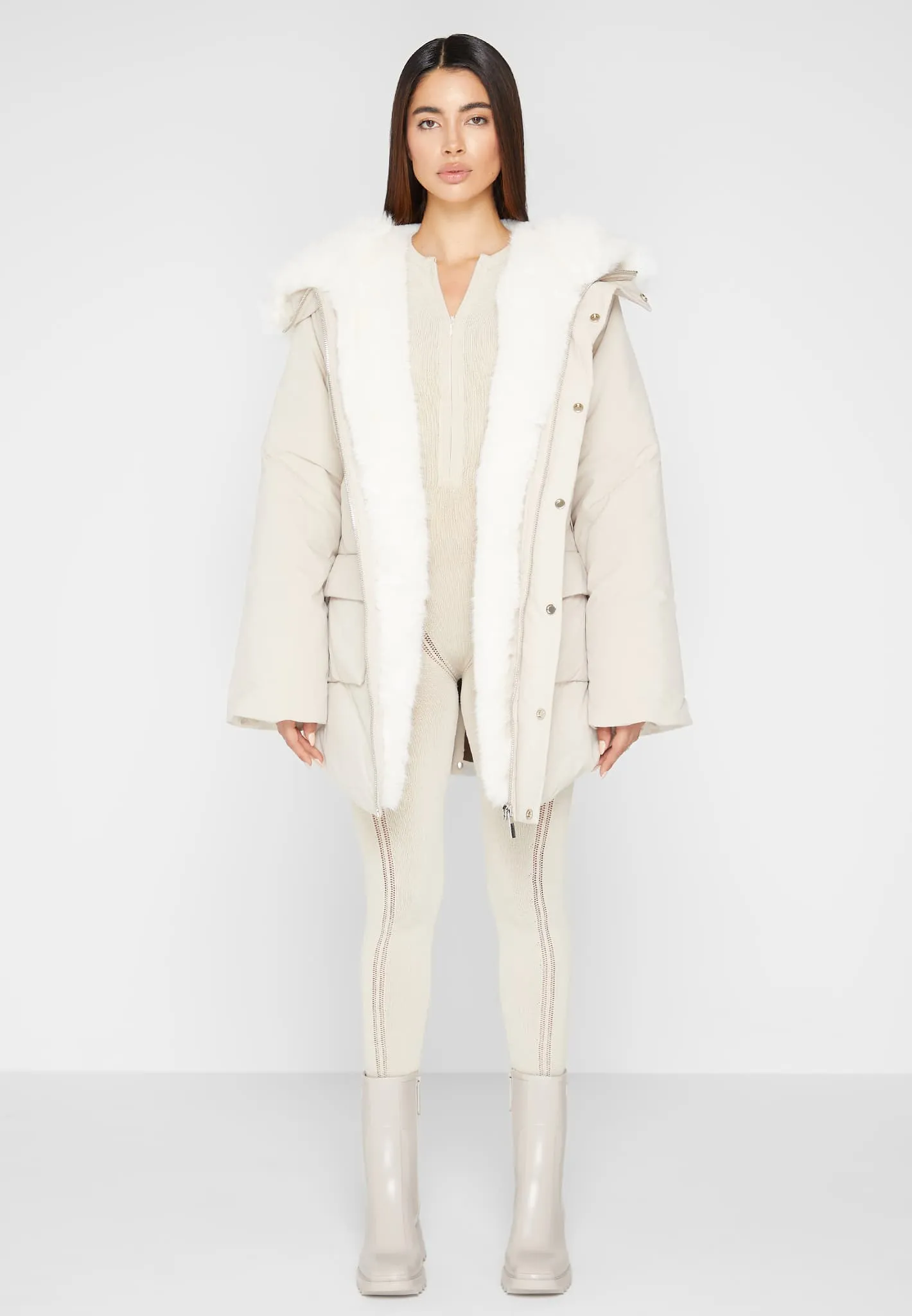 Faux Fur Longline Coat - Beige sold by Maniere De Voir product image thumbnail 5