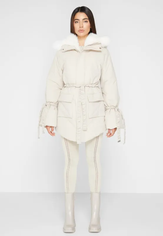 Faux Fur Longline Coat - Beige sold by Maniere De Voir