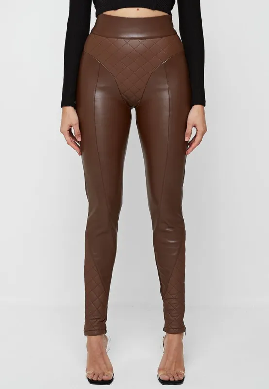 Leather Quilted Leggings - Brown sold by Maniere De Voir