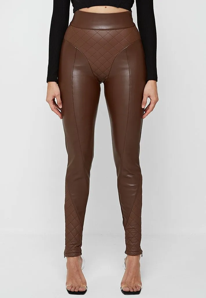 Leather Quilted Leggings - Brown sold by Maniere De Voir