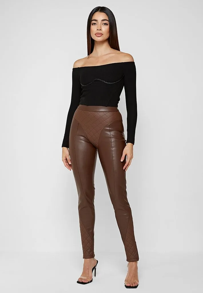 Leather Quilted Leggings - Brown sold by Maniere De Voir product image thumbnail 2