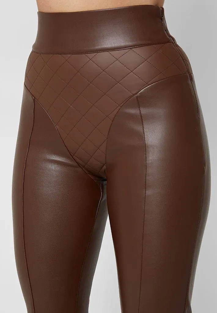 Leather Quilted Leggings - Brown sold by Maniere De Voir product image thumbnail 5
