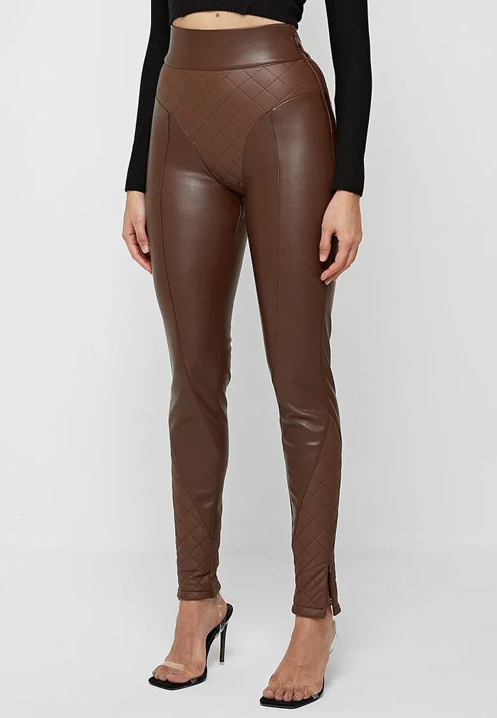Leather Quilted Leggings - Brown sold by Maniere De Voir product image thumbnail 3