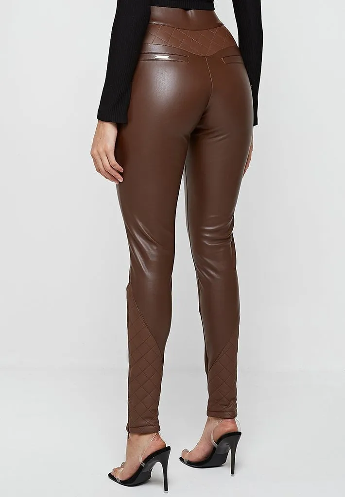 Leather Quilted Leggings - Brown sold by Maniere De Voir product image thumbnail 4