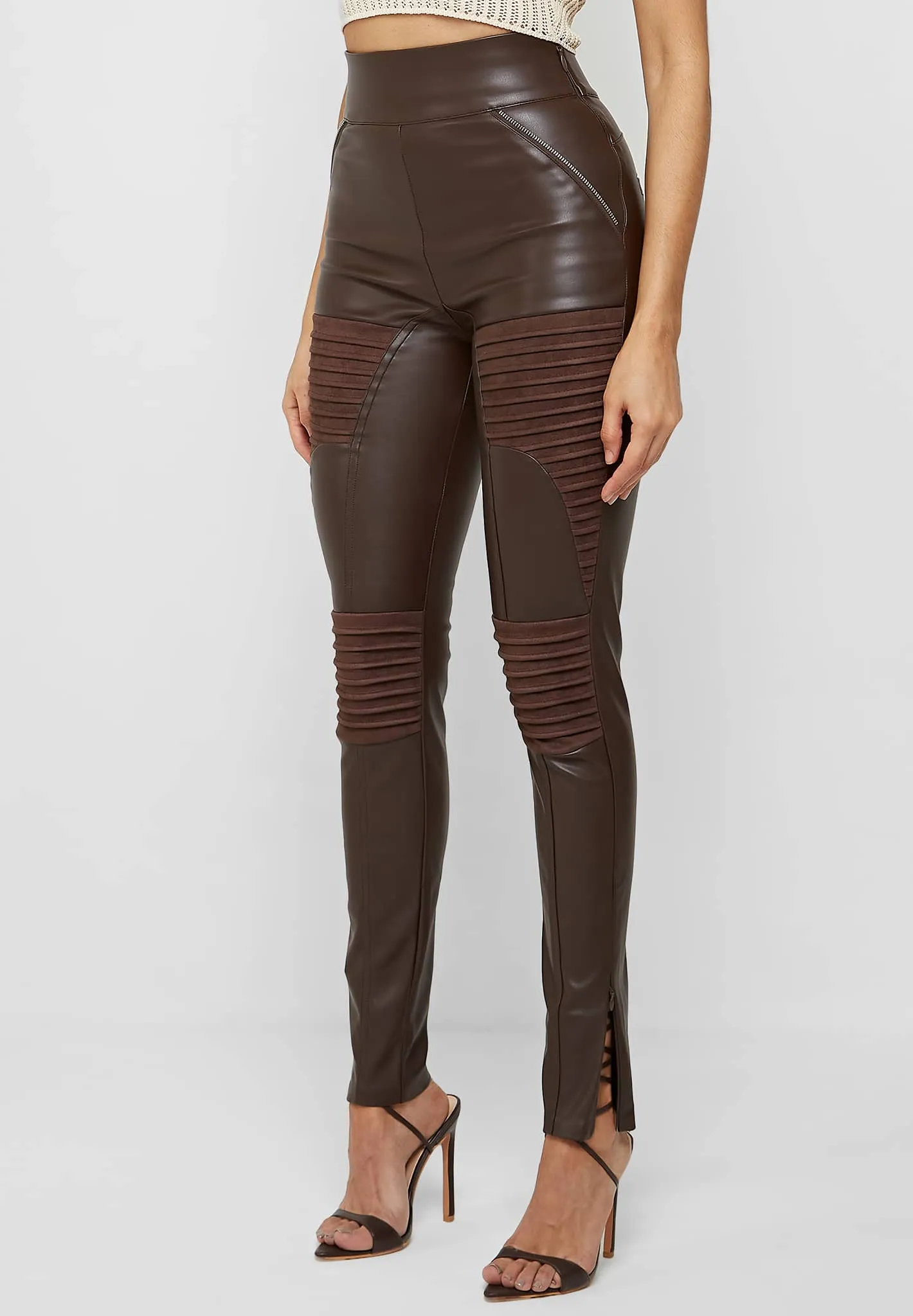 Leather & Suede Ribbed Legging - Chocolate Brown sold by Maniere De Voir product image thumbnail 3