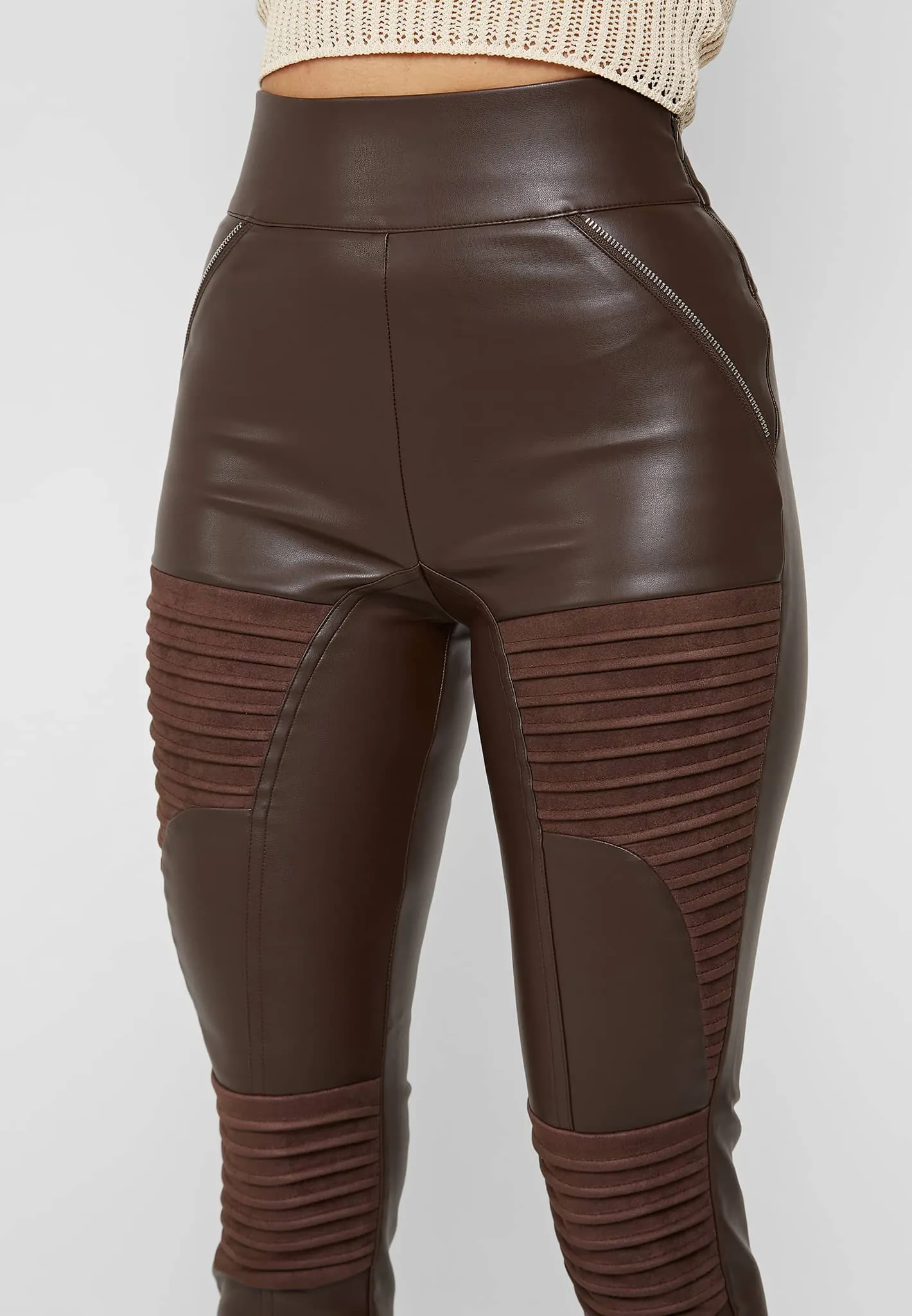 Leather & Suede Ribbed Legging - Chocolate Brown sold by Maniere De Voir product image thumbnail 5