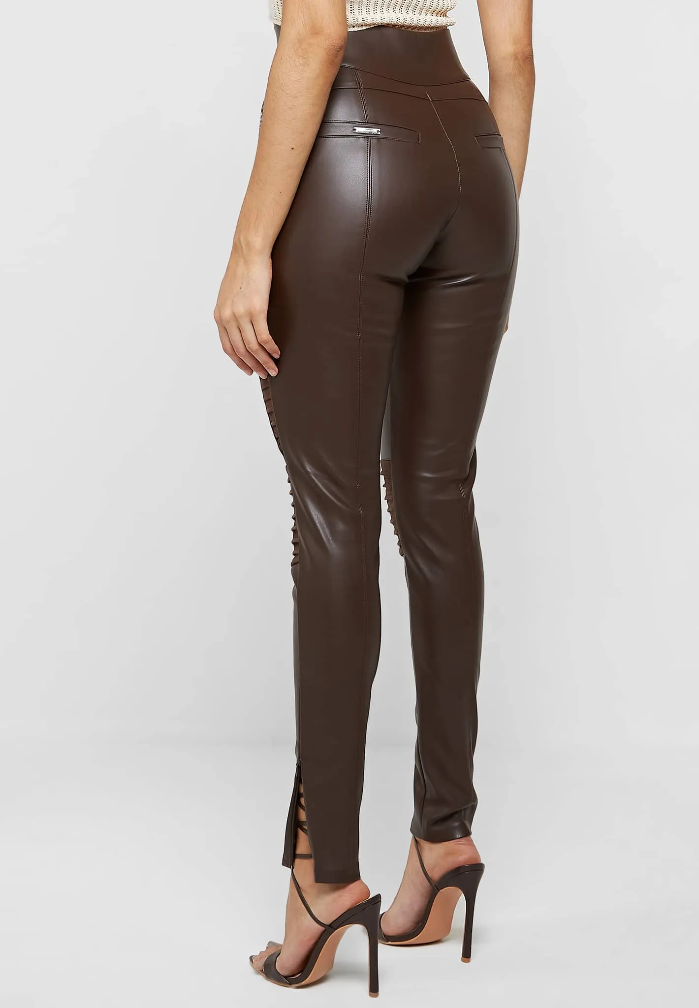 Leather & Suede Ribbed Legging - Chocolate Brown sold by Maniere De Voir product image thumbnail 4