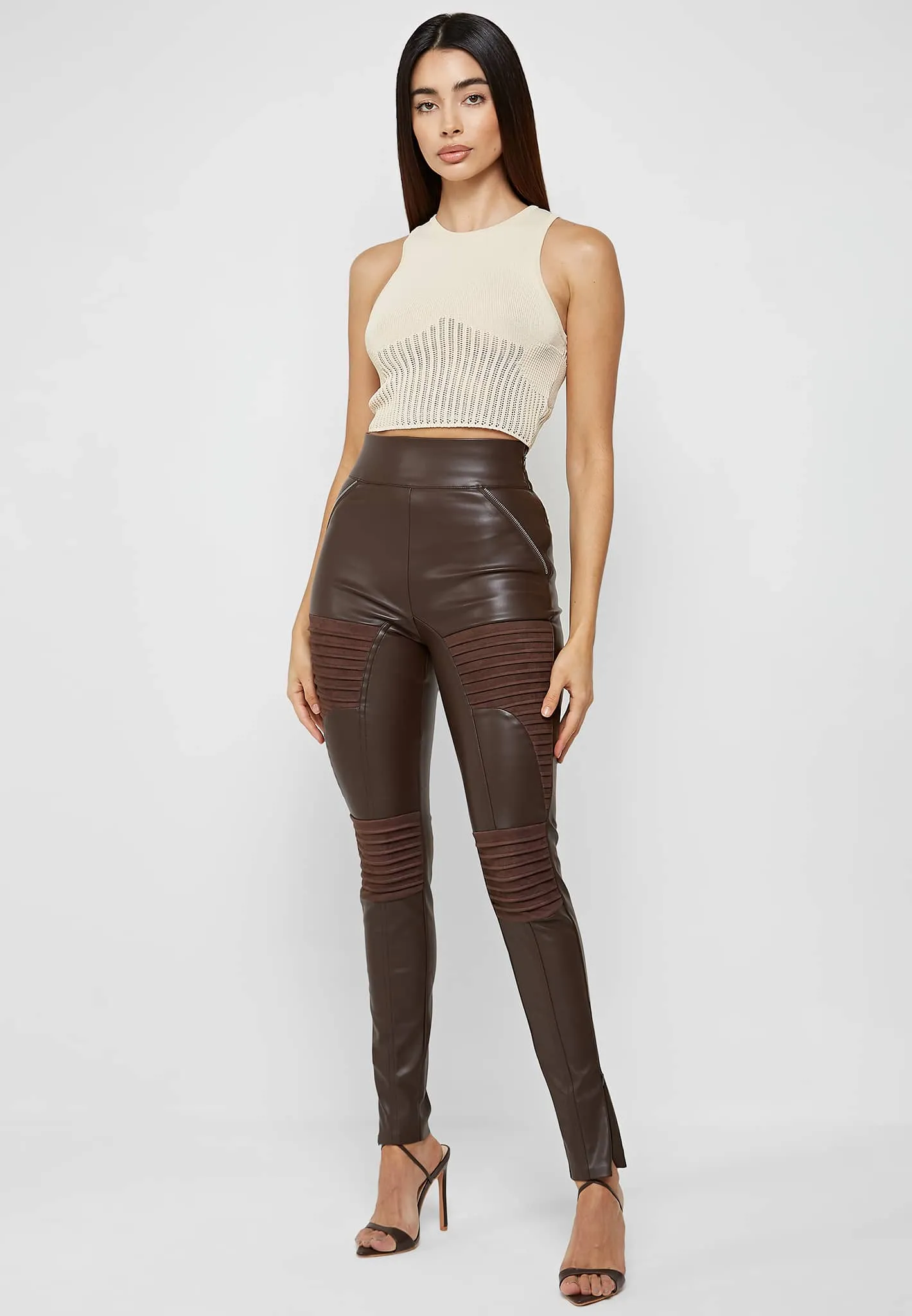 Leather & Suede Ribbed Legging - Chocolate Brown sold by Maniere De Voir product image thumbnail 2
