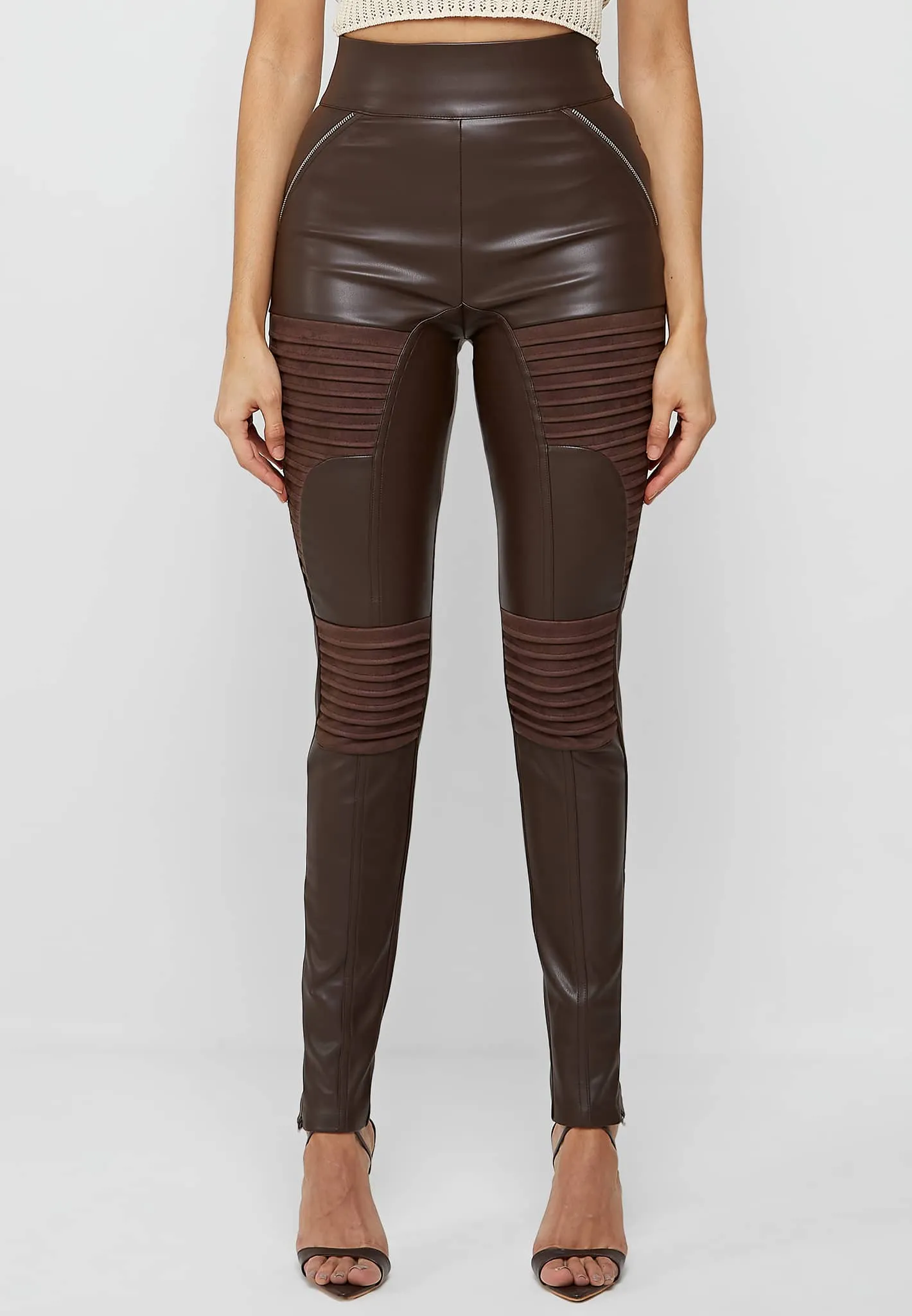 Leather & Suede Ribbed Legging - Chocolate Brown sold by Maniere De Voir