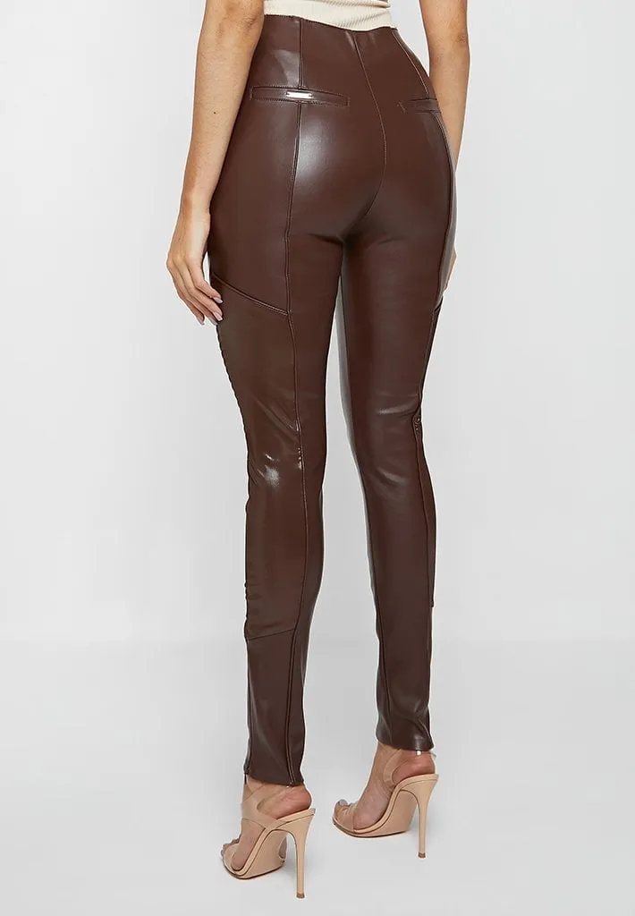 Leather & Patent Ribbed Leggings - Brown sold by Maniere De Voir product image thumbnail 4
