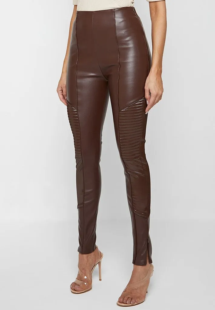 Leather & Patent Ribbed Leggings - Brown sold by Maniere De Voir product image thumbnail 3