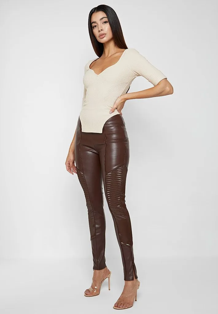 Leather & Patent Ribbed Leggings - Brown sold by Maniere De Voir product image thumbnail 2
