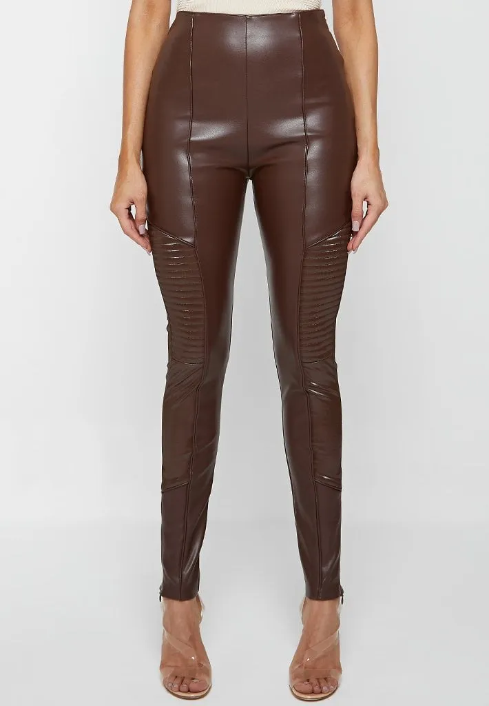 Leather & Patent Ribbed Leggings - Brown sold by Maniere De Voir