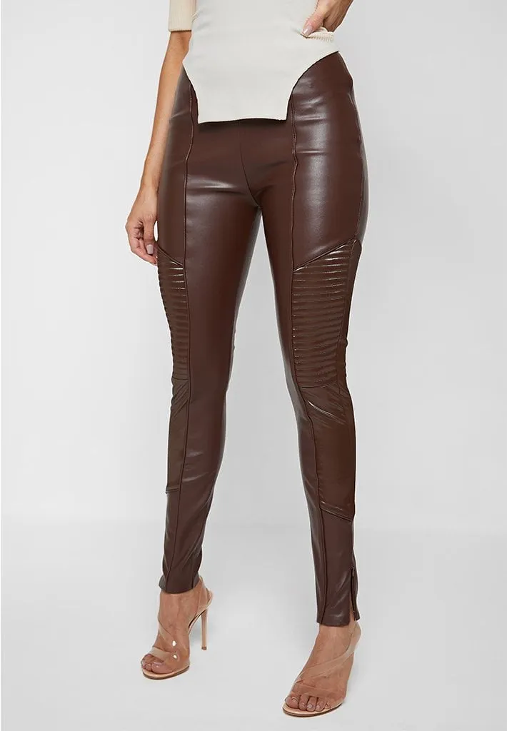 Leather & Patent Ribbed Leggings - Brown sold by Maniere De Voir product image thumbnail 5