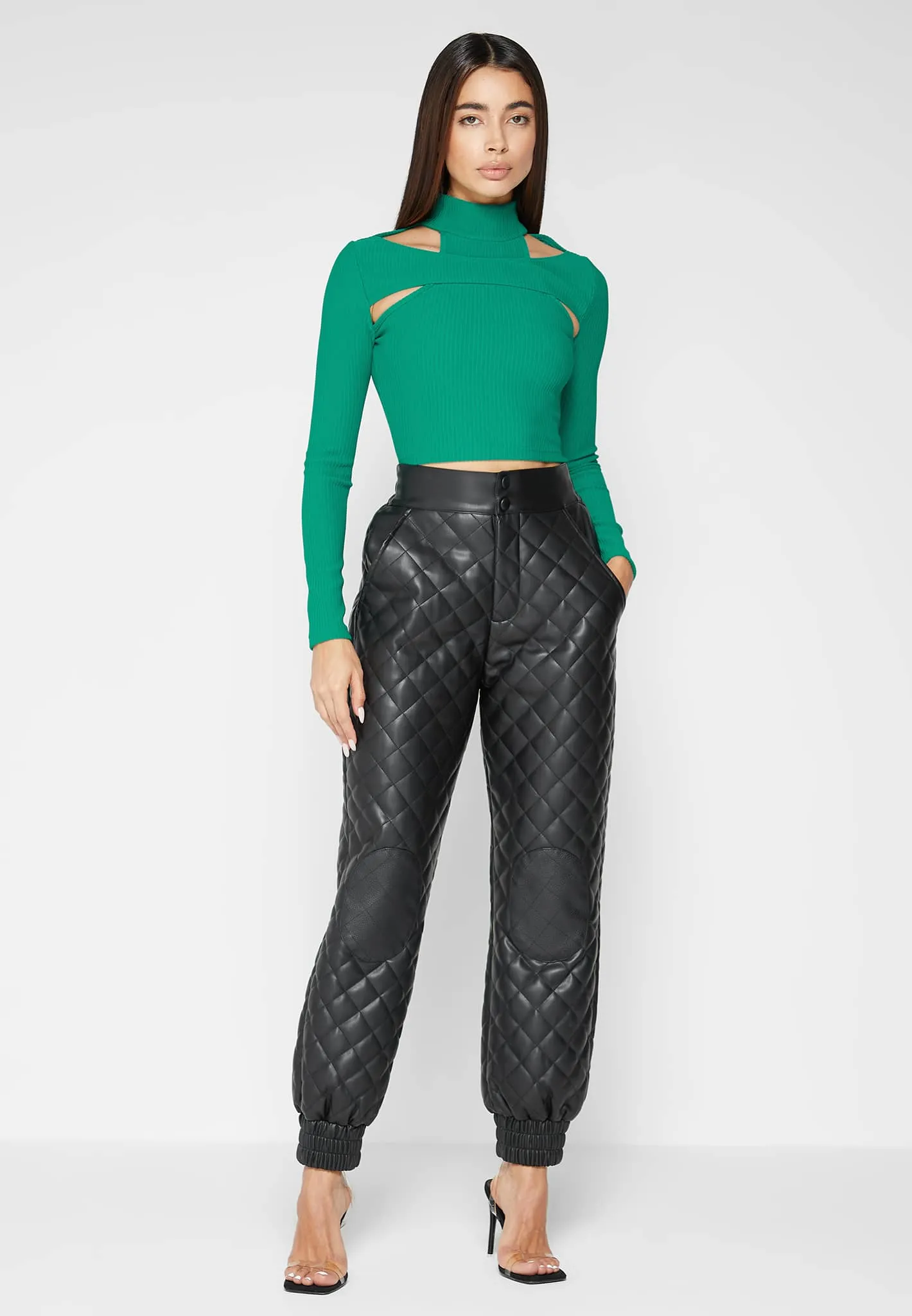 Leather Quilted Joggers - Black sold by Maniere De Voir product image thumbnail 2