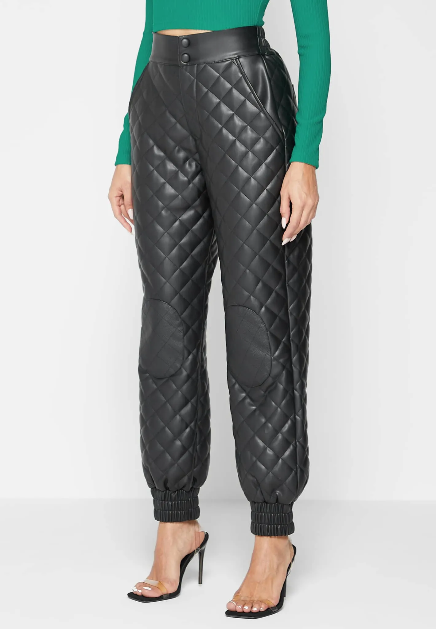 Leather Quilted Joggers - Black sold by Maniere De Voir product image thumbnail 3