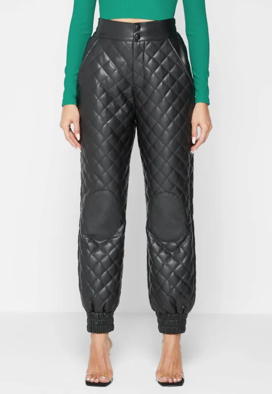 Leather Quilted Joggers - Black sold by Maniere De Voir