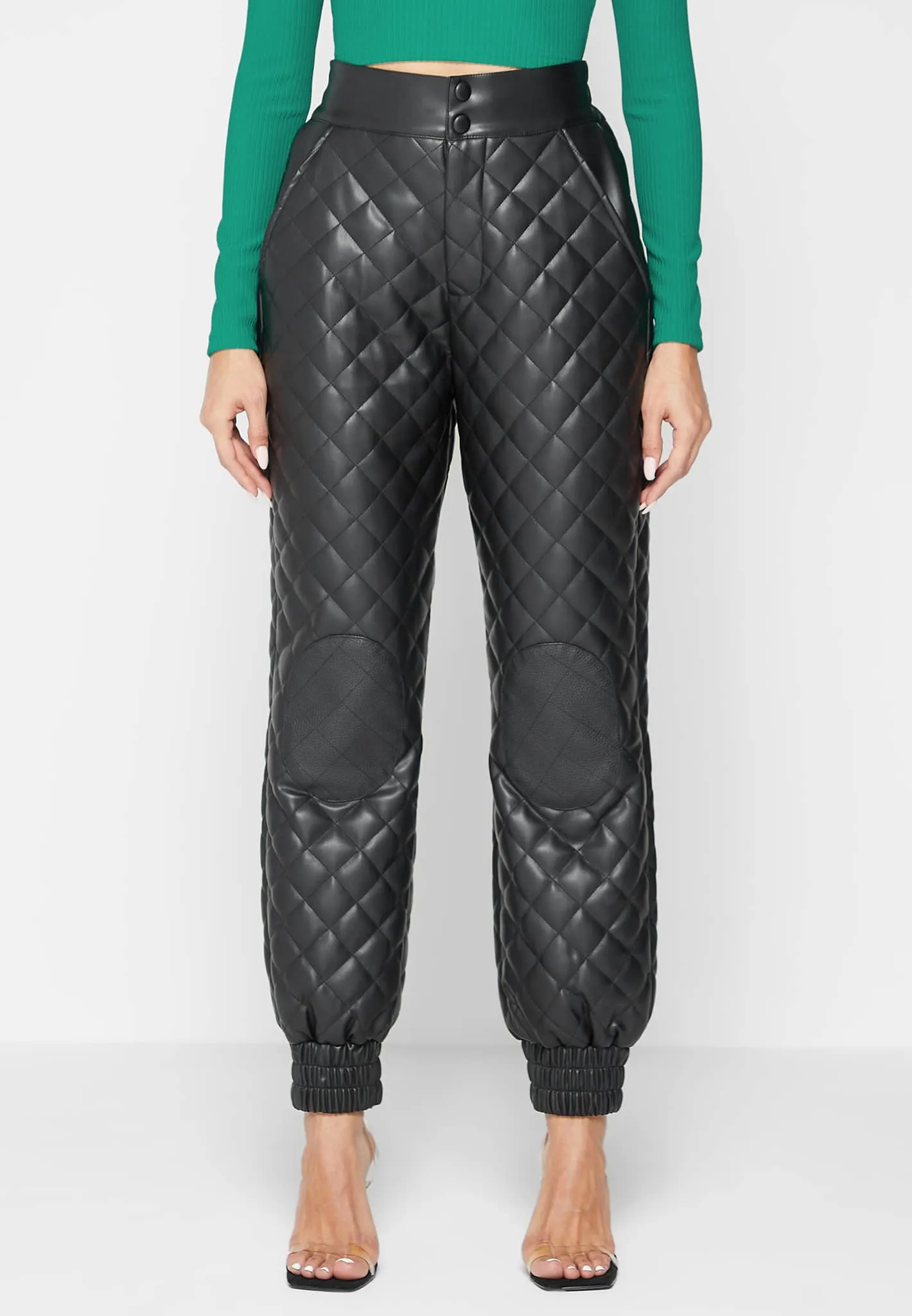 Leather Quilted Joggers - Black sold by Maniere De Voir