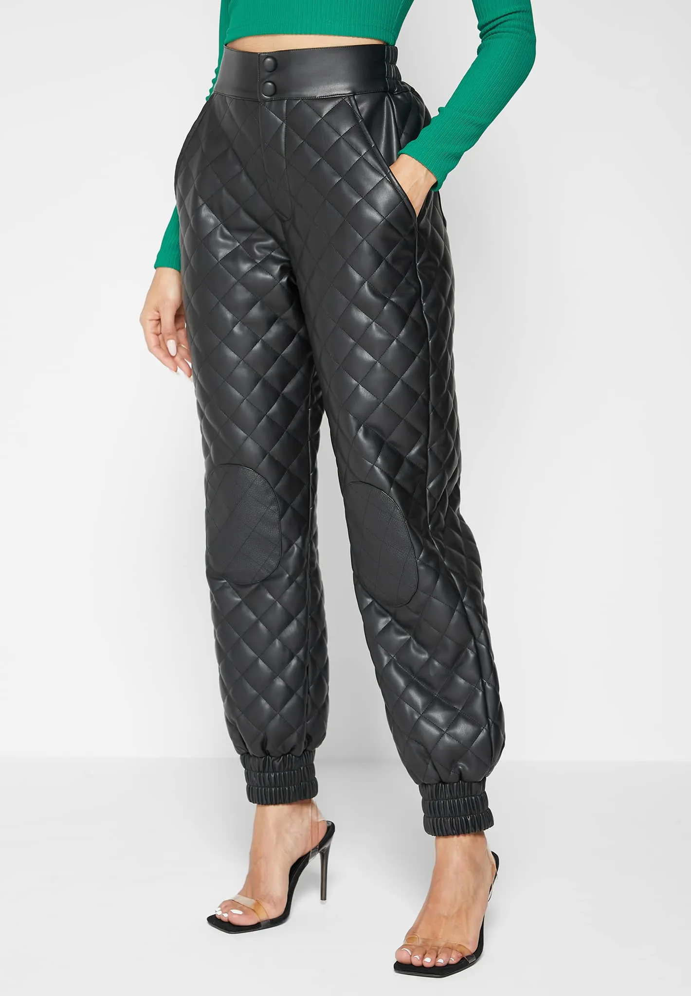 Leather Quilted Joggers - Black sold by Maniere De Voir product image thumbnail 5