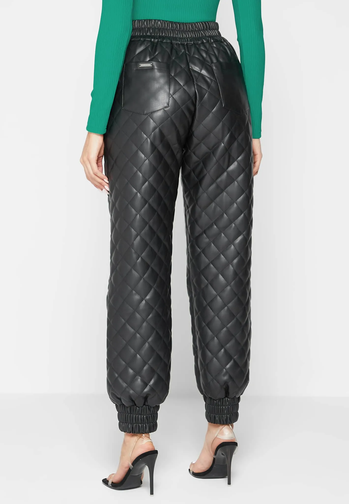 Leather Quilted Joggers - Black sold by Maniere De Voir product image thumbnail 4
