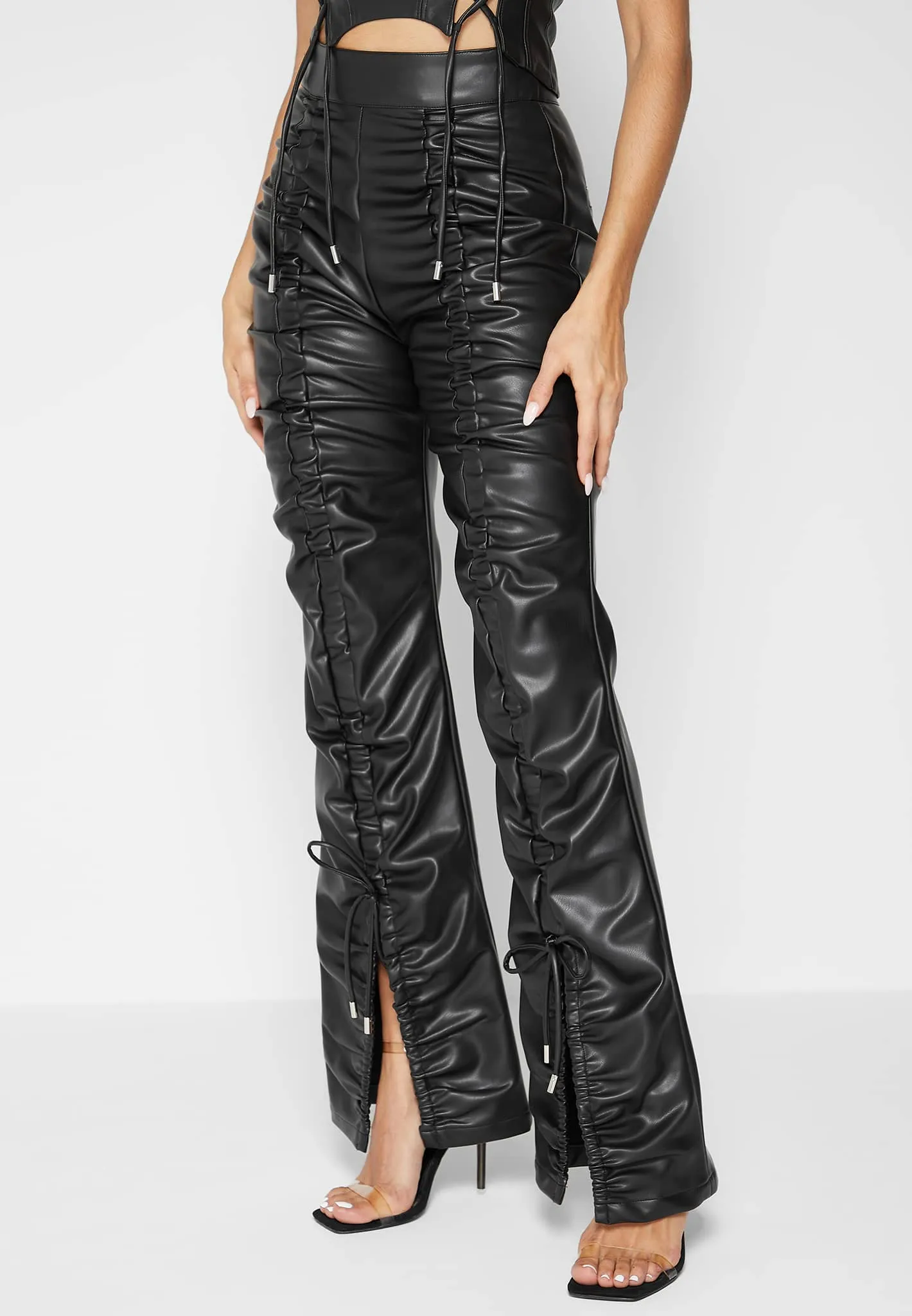 Leather Ruched Trousers - Black sold by Maniere De Voir product image thumbnail 5