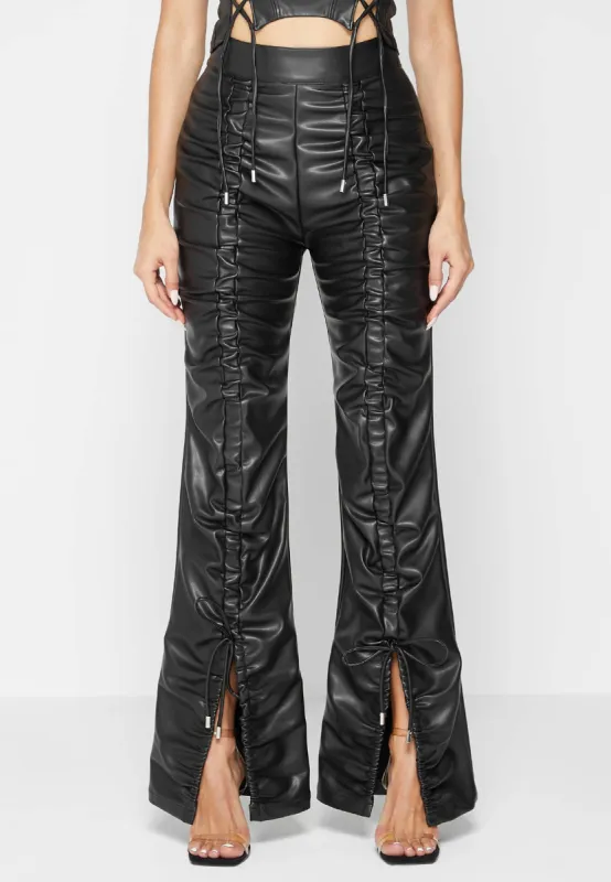 Leather Ruched Trousers - Black sold by Maniere De Voir