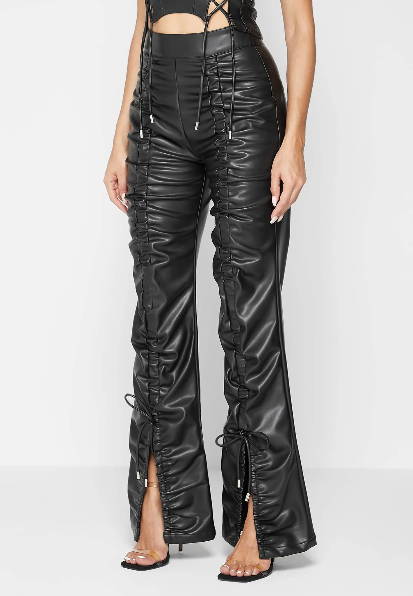 Leather Ruched Trousers - Black sold by Maniere De Voir product image thumbnail 3